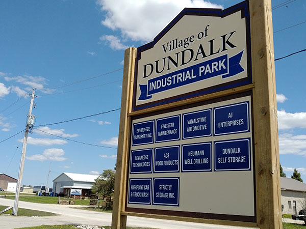 Village of Dundalk industrial park sign.