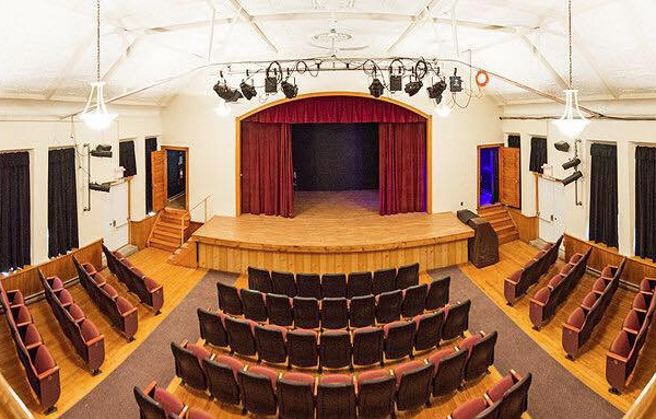 inside dundalk old town hall looking at stage.