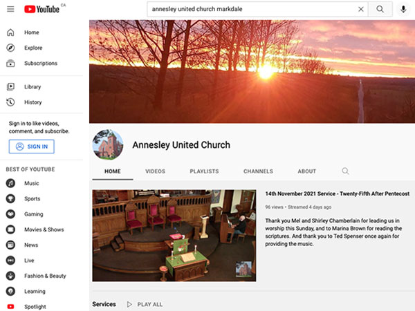 Annesley United Church Youtube channel