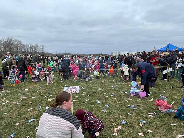crowds of kids gathering as many goodies as possible.