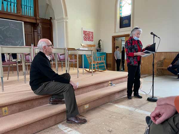 Jean Hutchinson remembers Agnes Macphail while Michael Copeman looks on