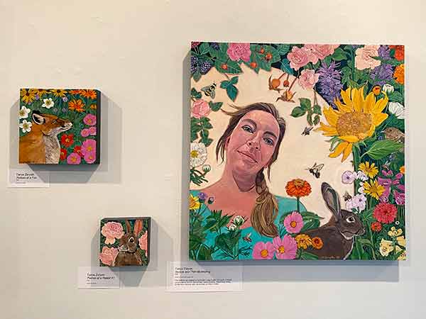Detailed paintings by Zaryski, in which animals and flowers play a predominant role