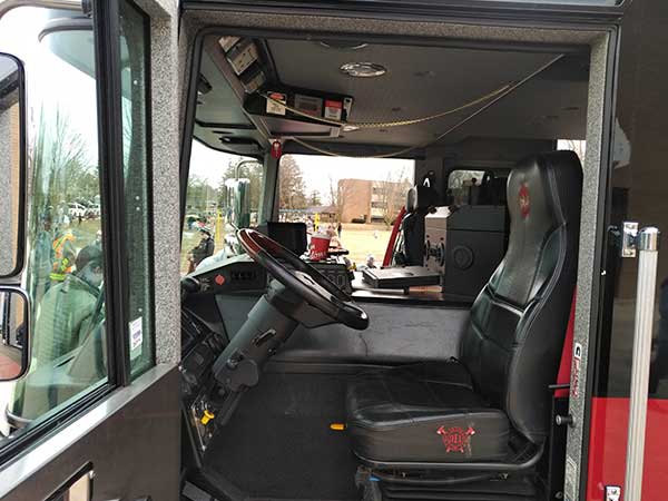 Inside of fire truck at the Durham Easter Egg Hunt