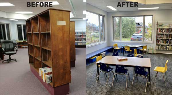 Markdale Library before and after