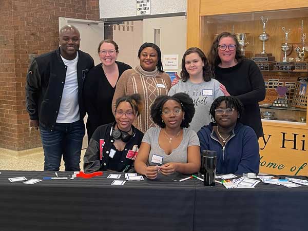 Guest speaker Orlando Bowen (far left) with Grey Highlands Secondary School staff and students