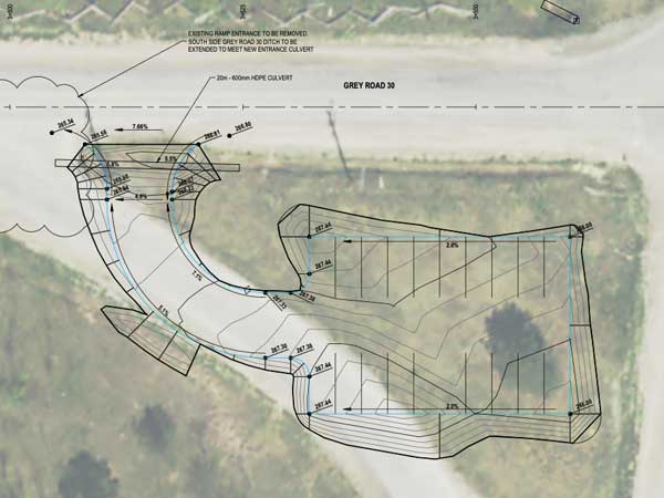 Grey Roads 13 and 30 proposed parking lot location
