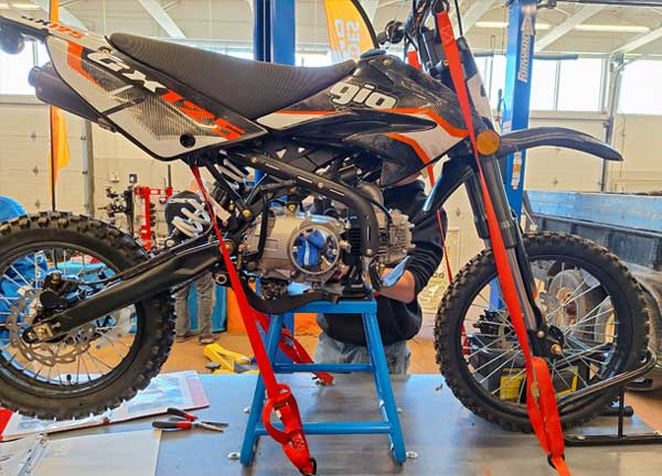 Dirt bike in the Tools in the Trades classroom