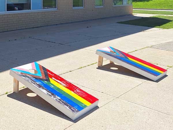 games set up outside with flag design