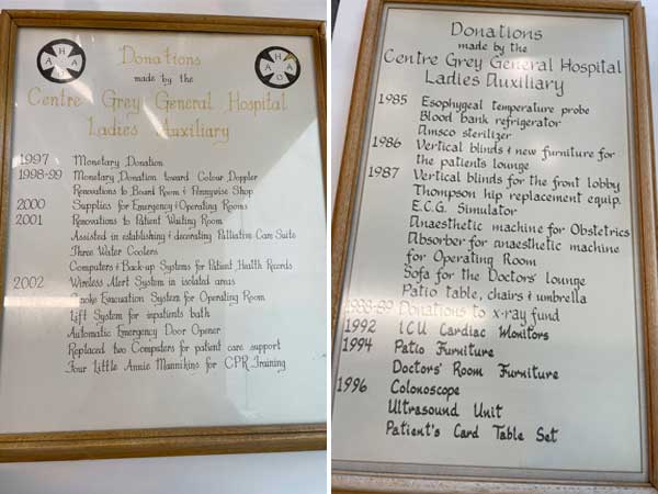 Centre Grey Hospital Auxiliary donations framed documents